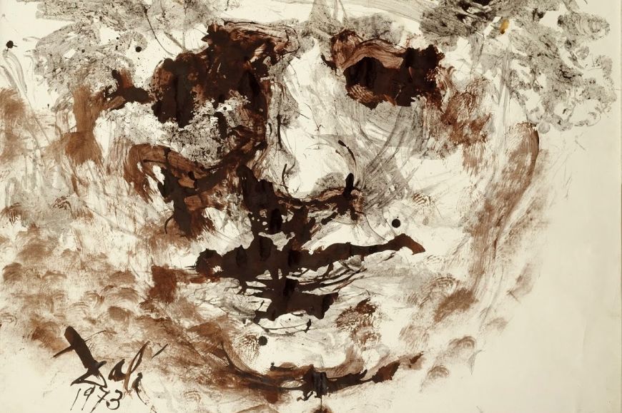Cap de Beethoven de Salvador Dalí. Aiguada de tinta i collage de ploma sobre paper sobre tela, 1973 | © Salvador Dalí, Fundació Gala-Salvador Dalí/VEGAP, Figueres, 2020 Cap de Beethoven de Salvador Dalí. Aiguada de tinta i collage de ploma sobre paper sobre tela, 1973 | © Salvador Dalí, Fundació Gala-Salvador Dalí/VEGAP, Figueres, 2020