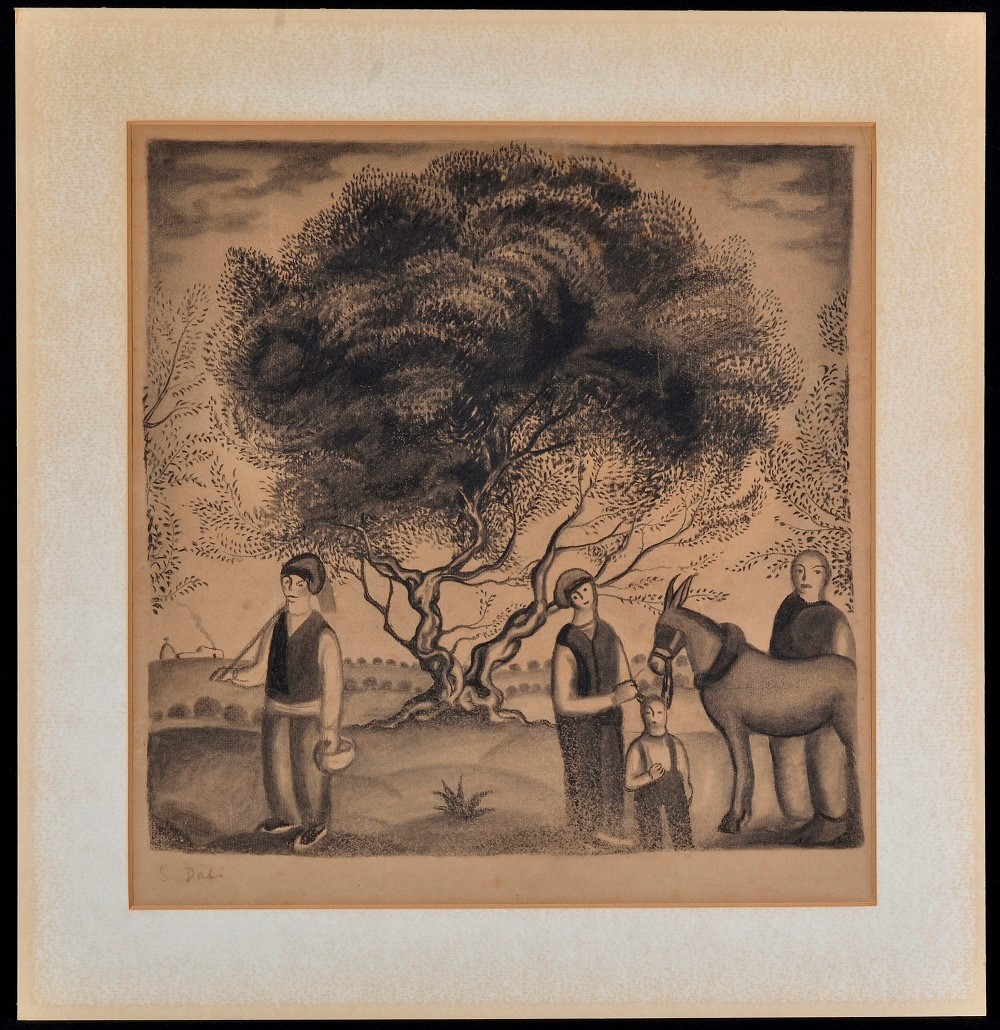 «Els pagesos», 1922 Dibuix a carbonet sobre paper 48 x 44,3 cm. Signat: S. Dalí | © FGSD
