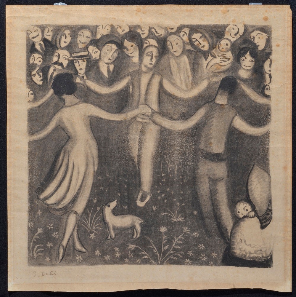 «Les sardanes de la festa major», 1922 Dibuix a carbonet sobre paper 45 x 44,5 cm. Signat: S. Dalí | © FGSD