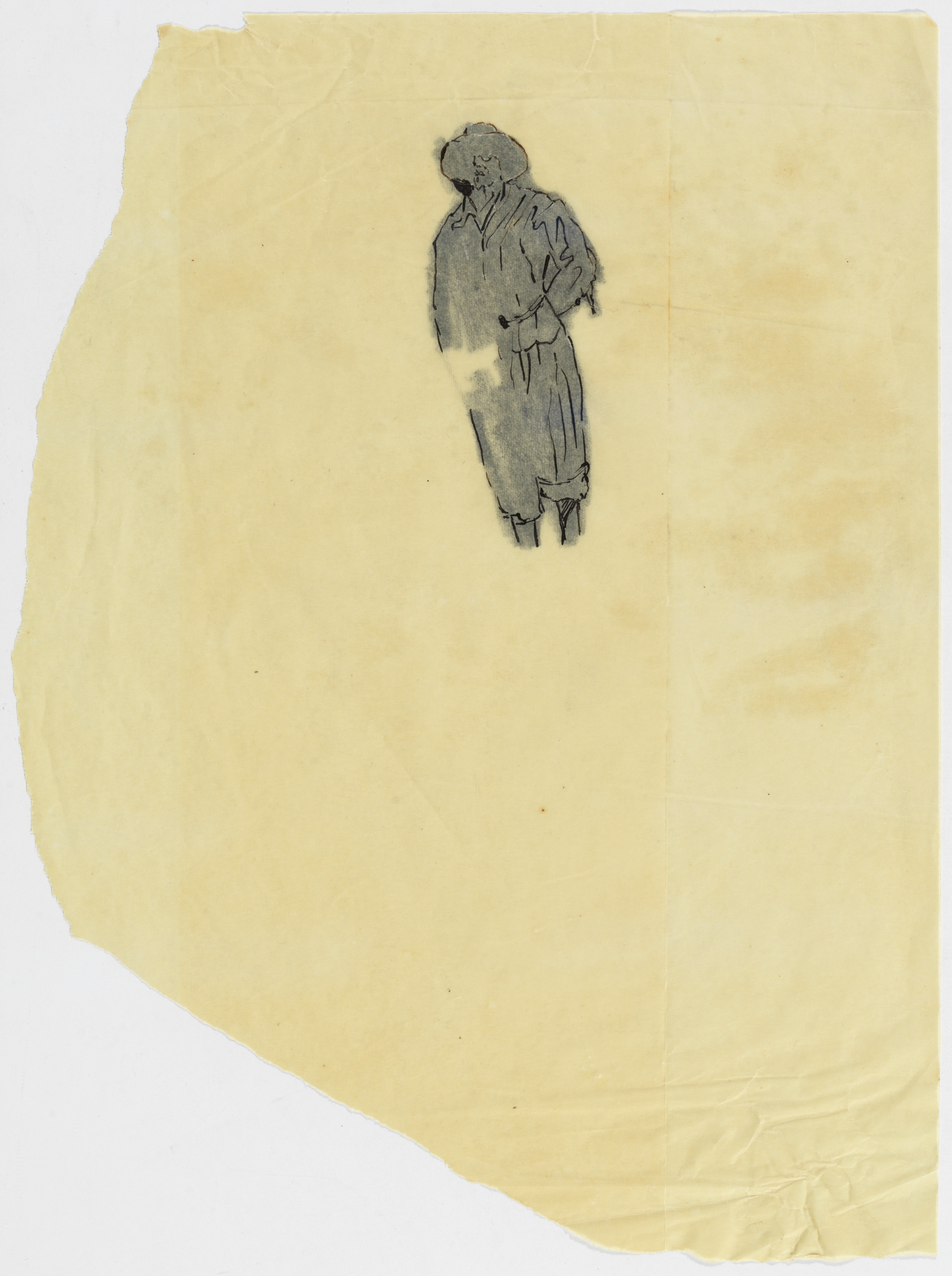 Calc a tinta negra d’una figura de la pintura de Louis Le Nain, Paysans devant leur maison, de 1641