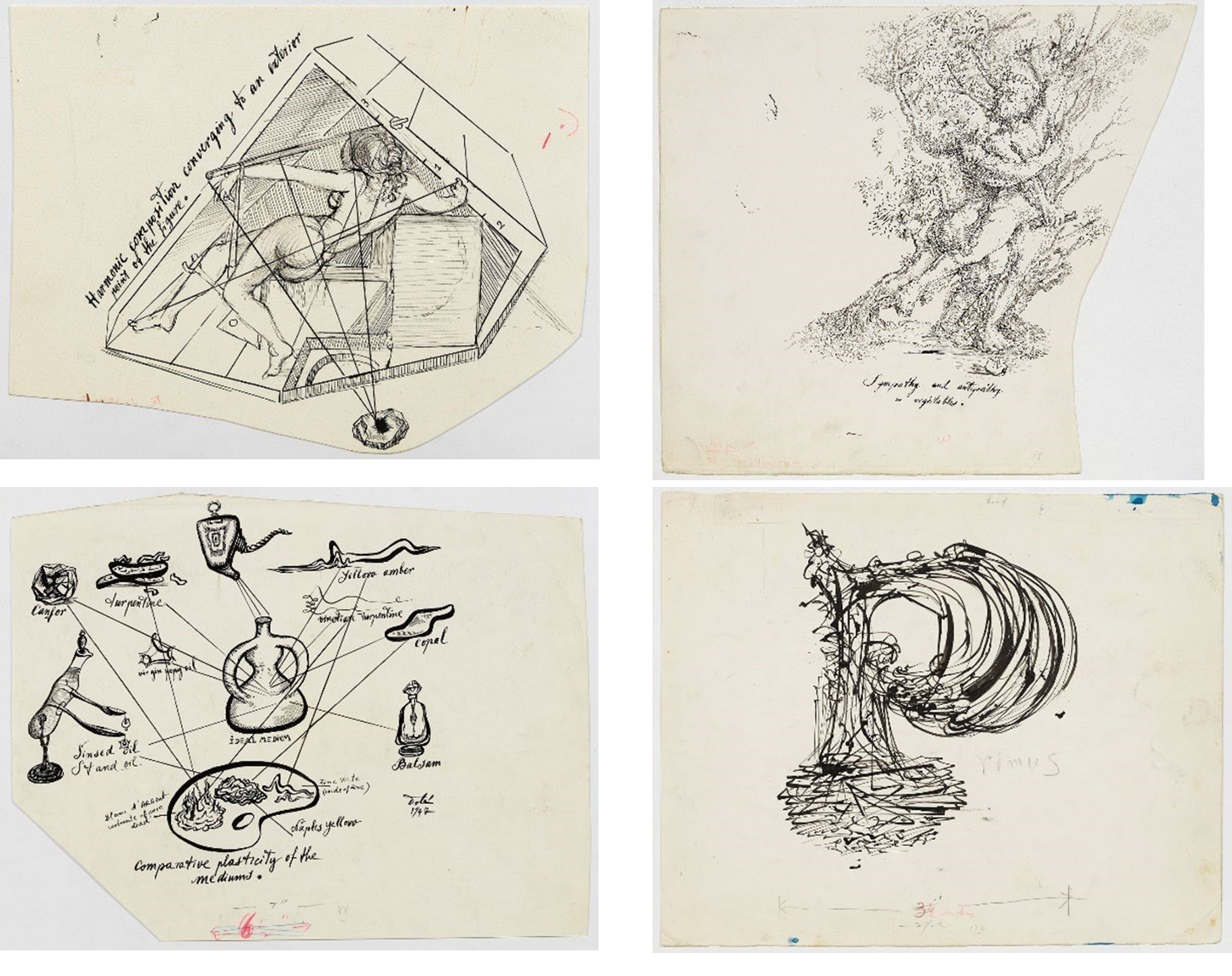 Algunes il·lustracions del llibre «50 secrets màgics per a pintar» (1948) | © Salvador Dalí, Fundació Gala-Salvador Dalí, Figueres, 2024