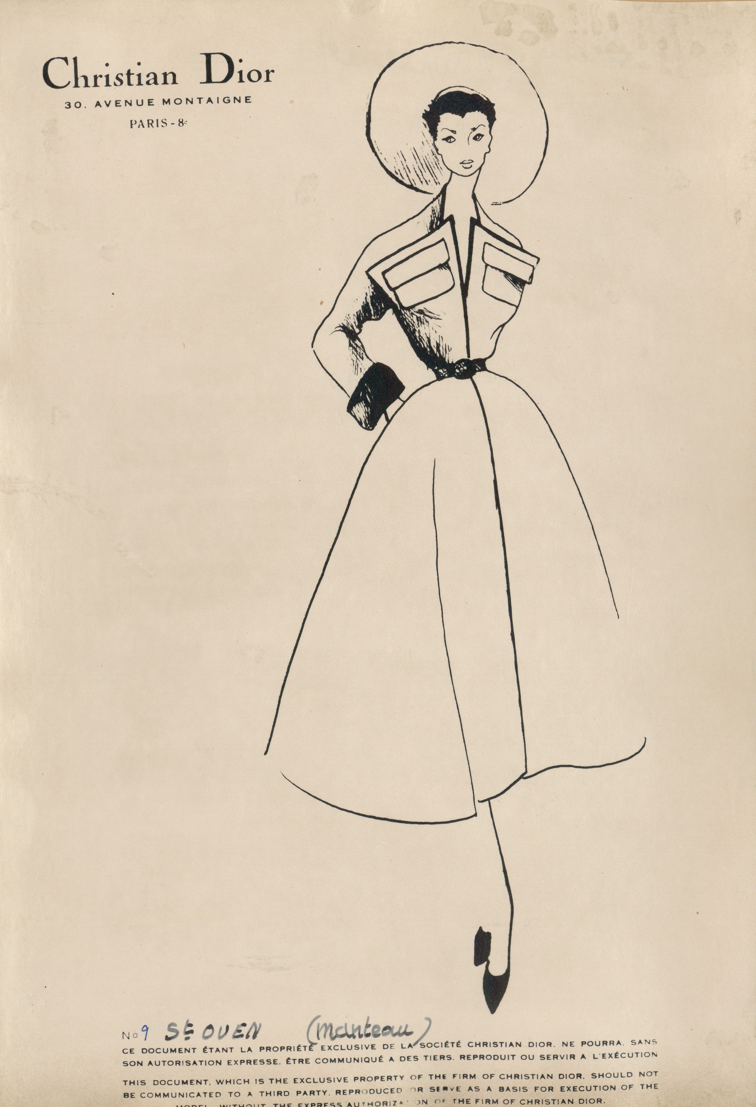 Esbós de l’abric Saint-Ouen. Col·lecció alta costura primavera-estiu 1949, línia Trompe-l’œil. Christian Dior | © © Dior Héritage, París