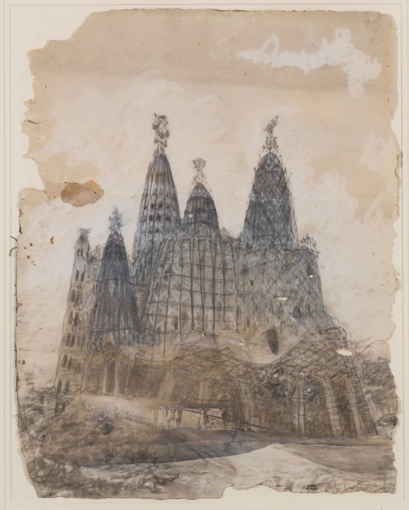Vista exterior de l’església de la Colònia Güell, atribuïda a Antoni Gaudí i Cornet (Reus, 1852 – Barcelona)